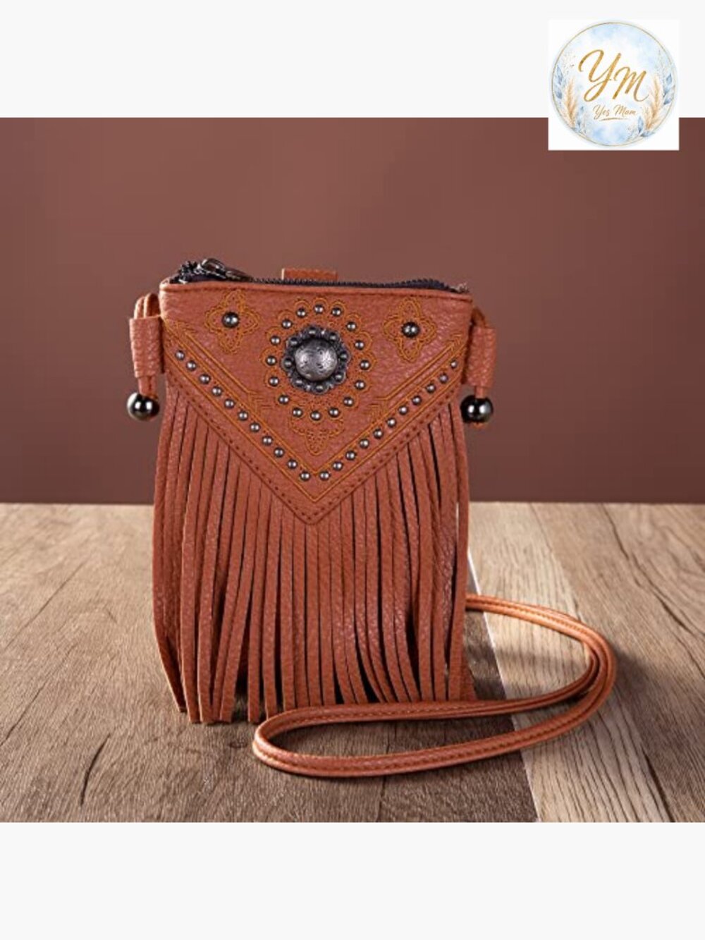 Western Crossbody Mini Phone Purse with Fringe and Studs - Picture 3 of 7